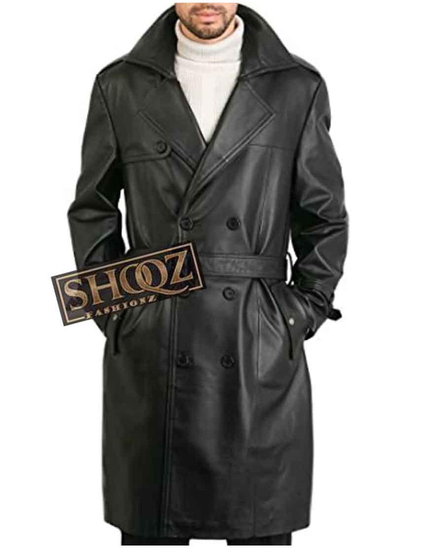 Ocean's Eleven Rusty Ryan (Brad Pitt) Black Leather Treanch Coat